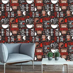WallDaddy Black & Red Coffee Cup Designed Waterproof Self Adhesive Wallpaper-44
