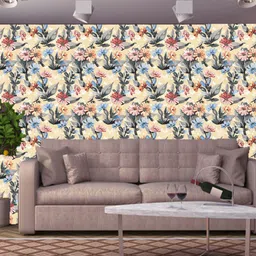 WallDaddy Beige & Blue Floral Designed Self Adhesive Wallpaper-picture-4