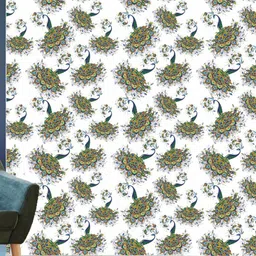 WallDaddy White & Green Peacock Designed Self Adhesive Wallpaper-image-17
