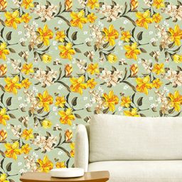 WallDaddy Grey & Yellow Bell Flower Designed Self Adhesive Wallpaper-24
