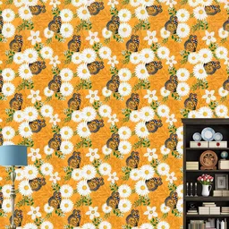 WallDaddy Orange-color & White Butterfly With Sunflower Designed Self Adhesive Wallpaper-18
