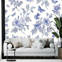Wallpics White & Blue Floral Printed Wallpaper-image-49