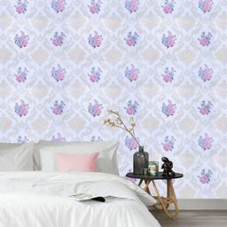 Jaamso Royals White & Purple Floral Printed Wall Sticker-image-94