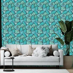 Wallpics Blue and Green Floral Printed Self-Adhesive Wallpaper Sticker-1