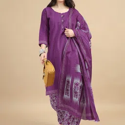 MIRAAN Printed Regular Pure Cotton Kurta with Patiala & Dupatta image 1
