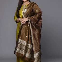 Indo Era Plus Size Embroidered Regular Sequinned Kurta with Palazzos & Dupatta image 5
