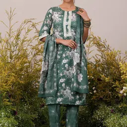 Libas Floral Printed Thread Work Kurta with Palazzos & Dupatta image 1