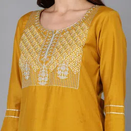 KALINI Ethnic Motifs Yoke Design Thread Work Kurta with Palazzos & Dupatta image 2