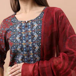 Vishudh Ethnic Motifs Printed Kurta With Trousers & Dupatta image 2