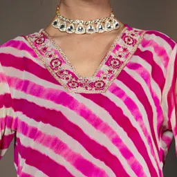 Yufta Women Printed Regular Thread Work Kurta with Trousers & With Dupatta image 2