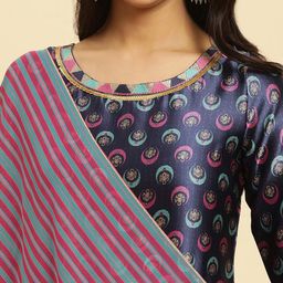 W Blue Ethnic Motifs Printed Regular Sequinned Kurta With Leggings And Dupatta image 2