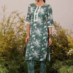 Libas Floral Printed Thread Work Kurta with Palazzos & Dupatta image 5
