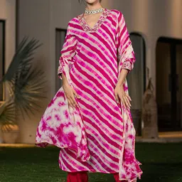 Yufta Women Printed Regular Thread Work Kurta with Trousers & With Dupatta image 5