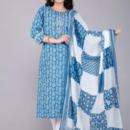YUSRA Floral Printed Regular Kurta with Trousers & With Dupatta image 5