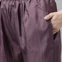 RAJGRANTH Purple & White Embroidered Notched Neck Sequinned Kurta With Trousers & Dupatta image 4