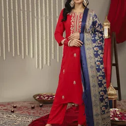 Varanga Ethnic Motifs Embroidered Regular Kurta With Trousers & Dupatta image 1
