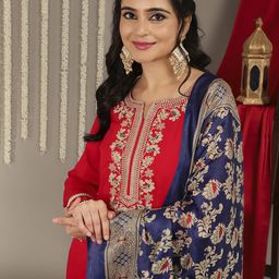 Varanga Ethnic Motifs Embroidered Regular Kurta With Trousers & Dupatta image 2