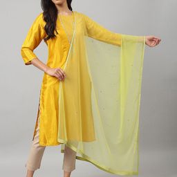 W Women Green & Silver-Toned Solid Dupatta-35