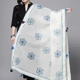 Clora Creation Floral Embroidered Mirror Work Cotton Dupatta-51