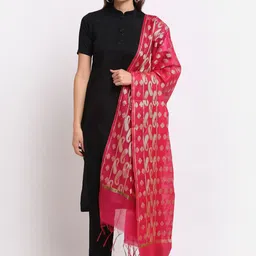 LOOM LEGACY Magenta & Gold-Toned Woven Design Cotton Silk Dupatta with Zari-20