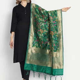 ESCORA Ethnic Motifs Woven Design Silk Dupatta-picture-45