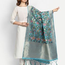 ESCORA Ethnic Motifs Woven Design Silk Dupatta-image-52