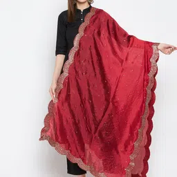 Clora Creation Maroon Embroidered Dupatta with Mirror Work image 1