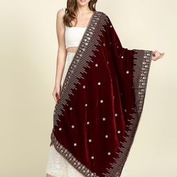 Dupatta Bazaar Women Ethnic Motifs Embroidered Velvet Dupatta with Zardozi-37