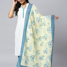 AURELIA Yellow & Blue Printed Dupatta-picture-11