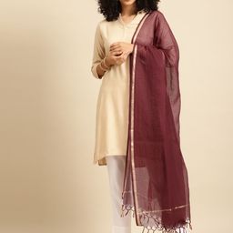 anayna Burgundy & Golden Checked Kota Doriya Dupatta-45