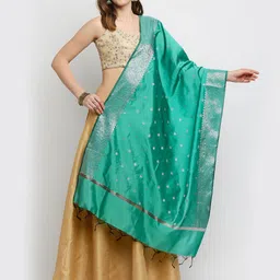 Dupatta Bazaar Sea Green Ethnic Motifs Woven Design Dupatta-image-42