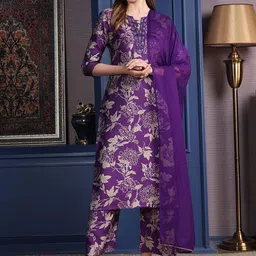 KALINI Women Floral Printed Notch-Neck Straight Kurta With Trousers And Dupatta-picture-41