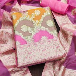 KALINI Ethnic Motifs Woven Design Organza Dress Material-image-84