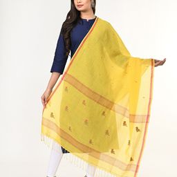 ArtEastri Yellow & Orange Ethnic Motifs Woven Design Pure Cotton Dupatta-picture-20