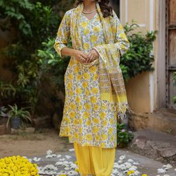KALINI Floral Printed Regular Straight Kurta With Salwar & Dupatta-image-66