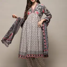 Biba Ethnic Motifs Printed Beads & Stones Pure Cotton A-Line Kurta & Trouser With Dupatta-image-44