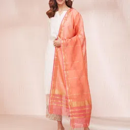Fabindia Woven Design Zari Cotton Silk Dupatta-image-76