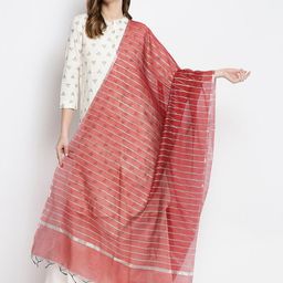 Dupatta Bazaar Maroon & Silver-Toned Woven Design Cotton Silk Dupatta-40