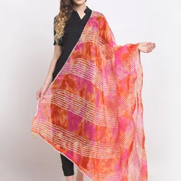 SOUNDARYA Women Pink Leheriya Printed Dupatta-24