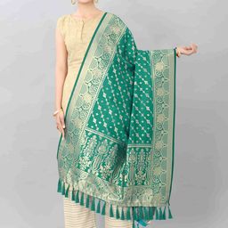 Silk Land Green & Gold-Toned Ethnic Motifs Woven Design Dupatta with Zari-27
