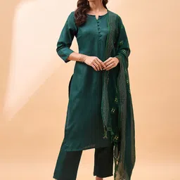 all about you Regular Notched Neck Straight Kurta with Trousers & With Dupatta-image-19