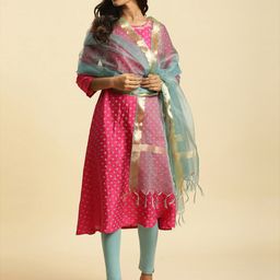 W Blue & Gold-Toned Zari Dupatta With Tasselled Border-picture-23