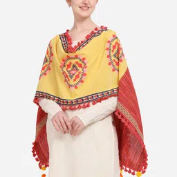 MESMORA FASHION Women Yellow & Red Pure Cotton Dupatta-50