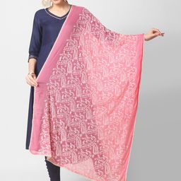 Dupatta Bazaar Pink & Off White Paisley Embroidered Dupatta-43