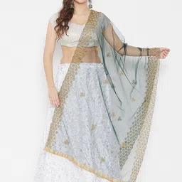 Clora Creation Green & Gold-Toned Ethnic Motifs Embroidered Dupatta-41