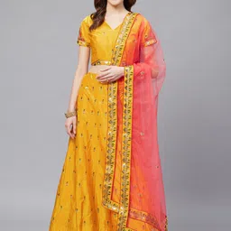 HRITIKA Embroidered Thread Work Semi-Stitched Lehenga & Blouse With Dupatta-image-25