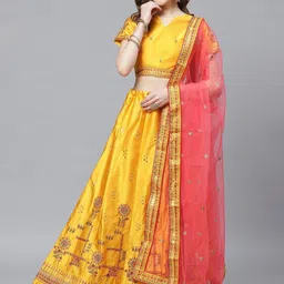 KALINI Embroidered Thread Work Semi-Stitched Lehenga & Blouse With Dupatta-picture-27