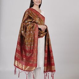 MUFFLY Ethnic Motifs Woven Design Dupatta with Zari-picture-10