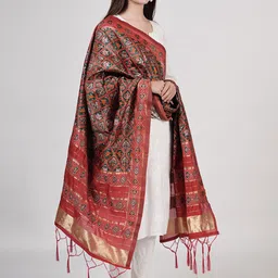 MUFFLY Ethnic Motifs Woven Design Dupatta with Zari-image-80