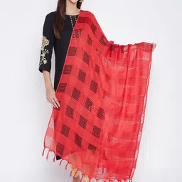 Clora Creation Red Checked Pure Cotton Dupatta-12